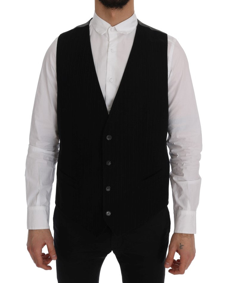 Dolce & Gabbana Black STAFF Cotton Striped Vest - Luxe & Glitz