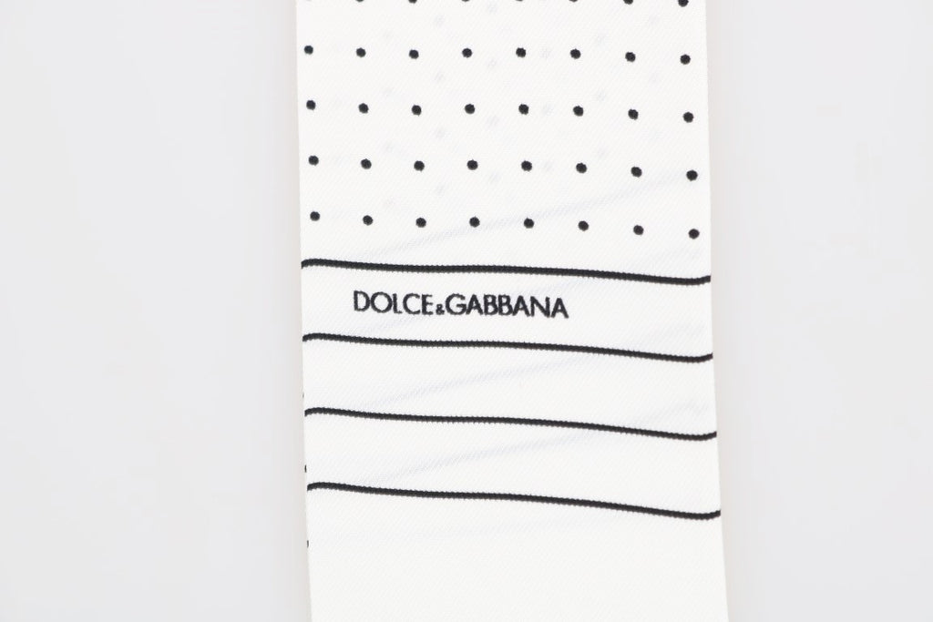 Dolce & Gabbana White Polka Dotted Silk Skinny Scarf - Luxe & Glitz