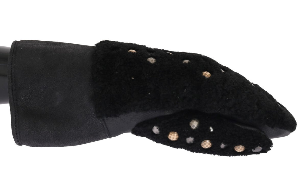 Dolce & Gabbana Black Leather Shearling Studded Gloves - Luxe & Glitz