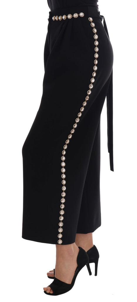Dolce & Gabbana Black Wool Stretch Crystal Pants - Luxe & Glitz