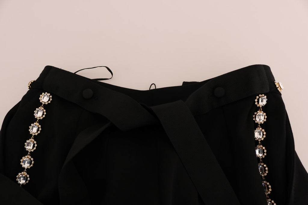 Dolce & Gabbana Black Wool Stretch Crystal Pants - Luxe & Glitz