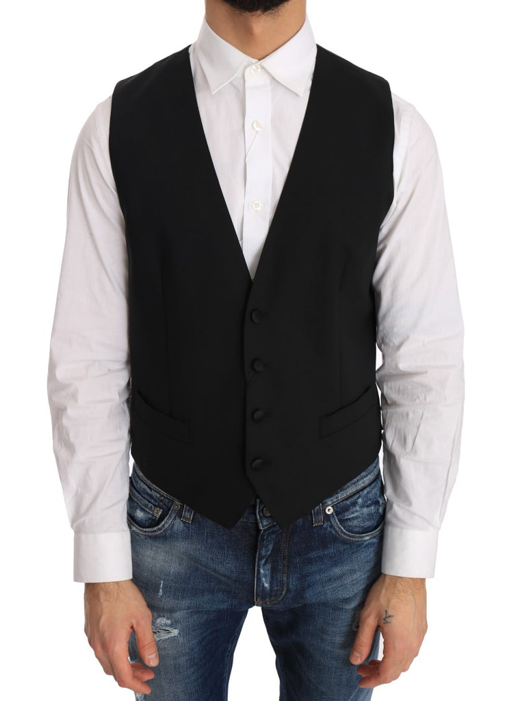 Dolce & Gabbana Black Wool Silk Vest - Luxe & Glitz