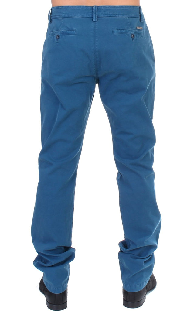 GF Ferre Blue Cotton Straight Fit Chinos - Luxe & Glitz