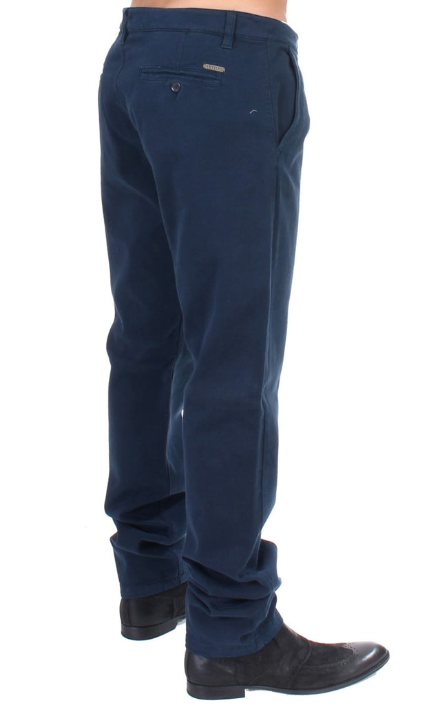 GF Ferre Blue Stretch Straight Fit Pants Chinos - Luxe & Glitz