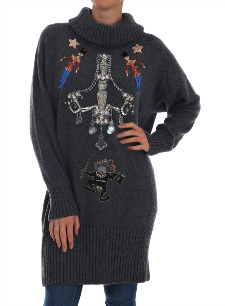 Dolce & Gabbana Fairy Tale Crystal Gray Cashmere Sweater - Luxe & Glitz
