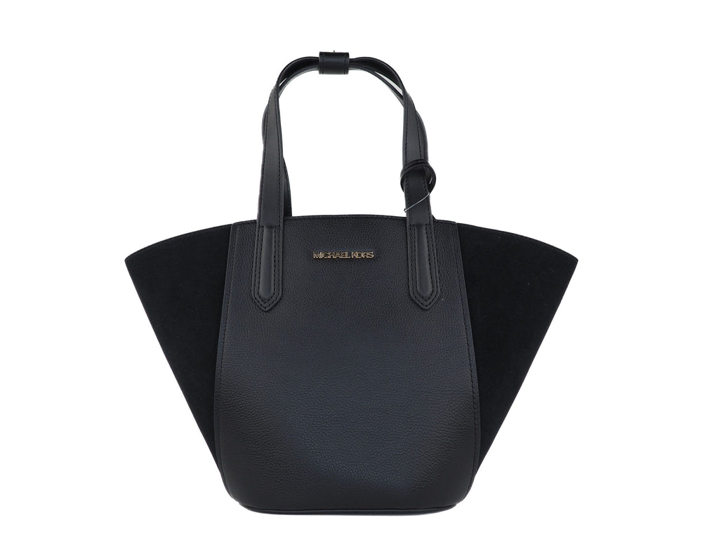Michael Kors Portia Small Pebbled Leather Suede Tote Handbag (Black) Michael Kors