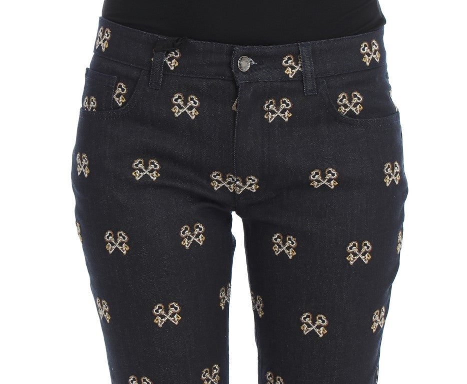 Dolce & Gabbana Blue Key Embroidered Slim Fit KATE Jeans - Luxe & Glitz