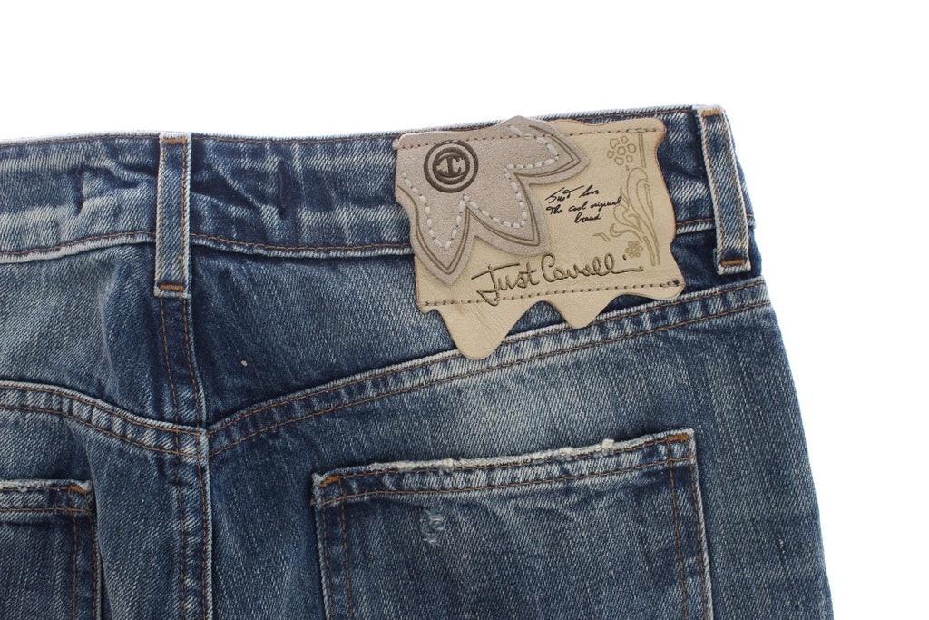 Cavalli Blue Wash Torn Cotton Straight Fit Jeans - Luxe & Glitz