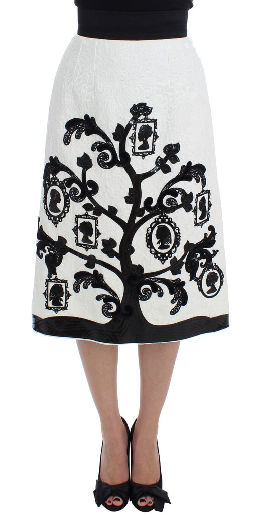 Dolce & Gabbana White Floral Brocade Family Tree Skirt - Luxe & Glitz