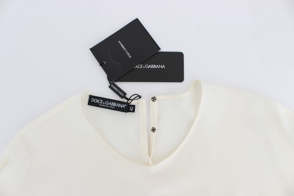 Dolce & Gabbana White Sequined Key Silk Blouse T-shirt Top - Luxe & Glitz