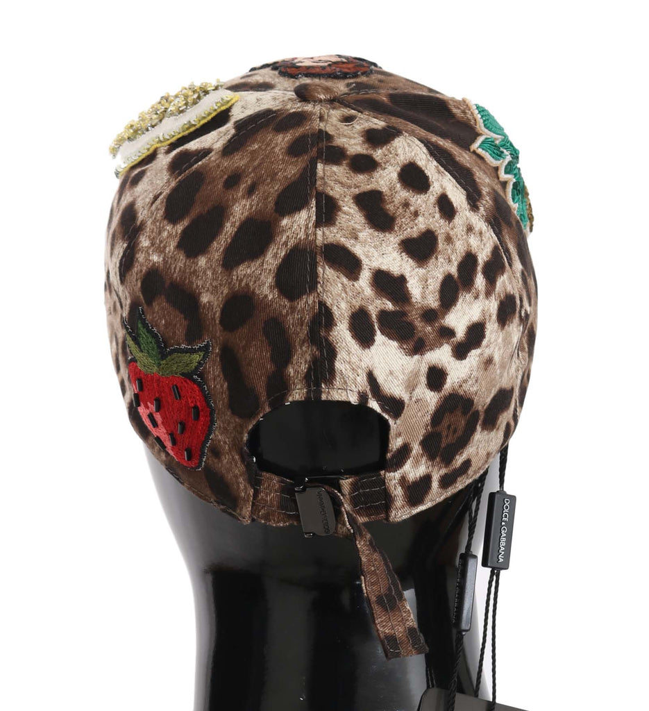 Dolce & Gabbana Brown Leopard Sequin Sicily Applique Baseball Hat Dolce & Gabbana