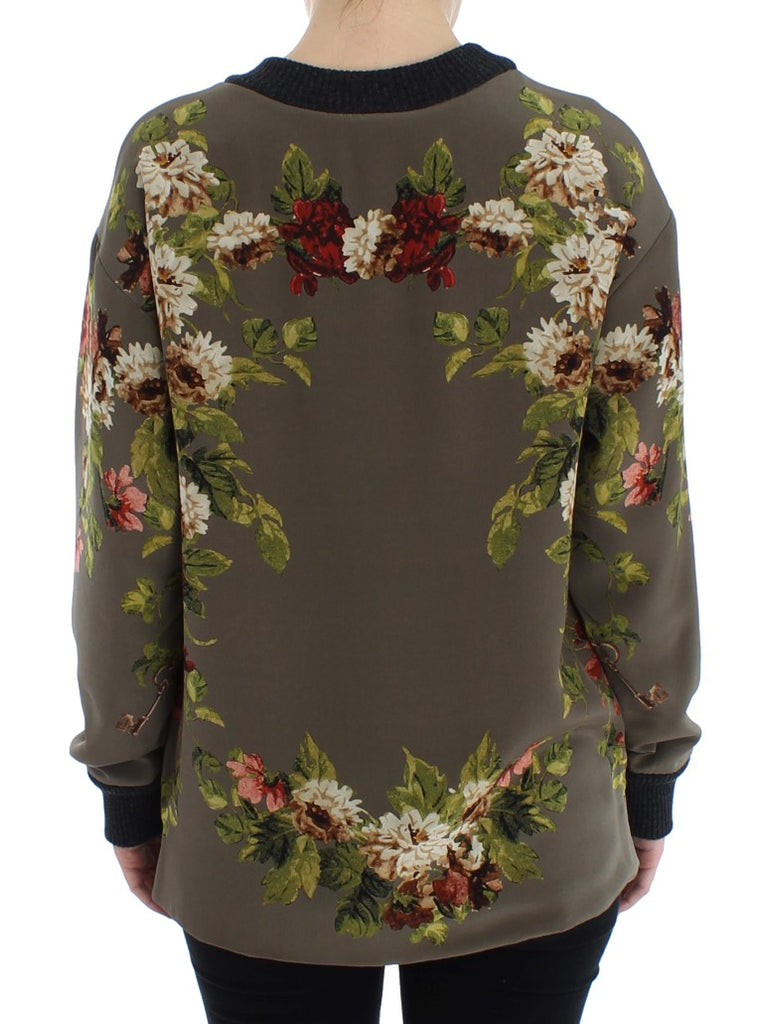 Dolce & Gabbana Green Key Floral Print Silk Sweater - Luxe & Glitz