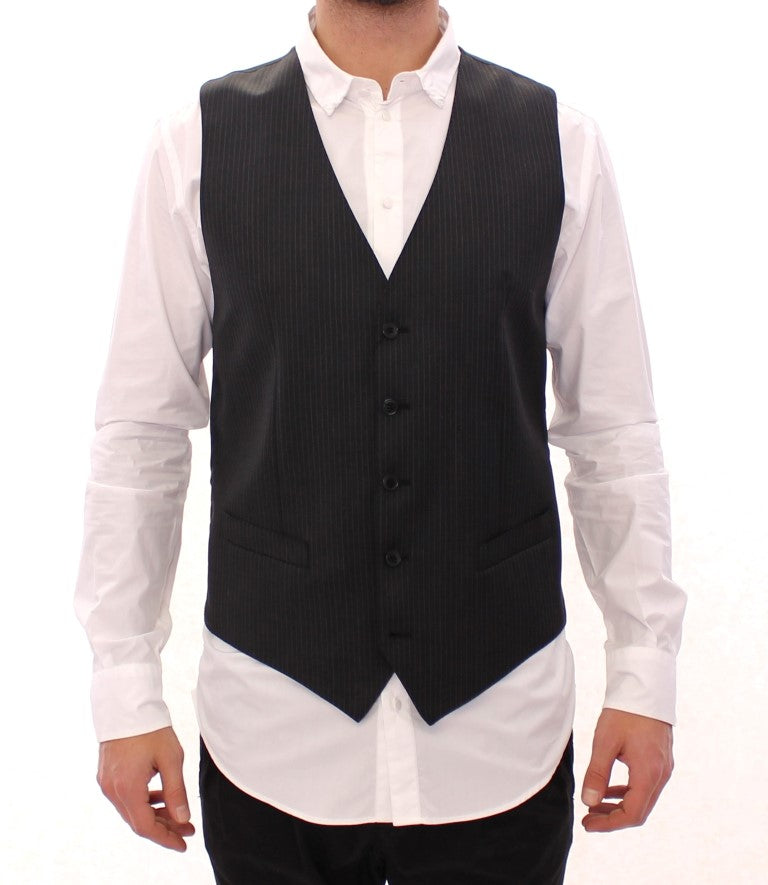 Dolce & Gabbana Gray Striped Wool Single Breasted Vest - Luxe & Glitz
