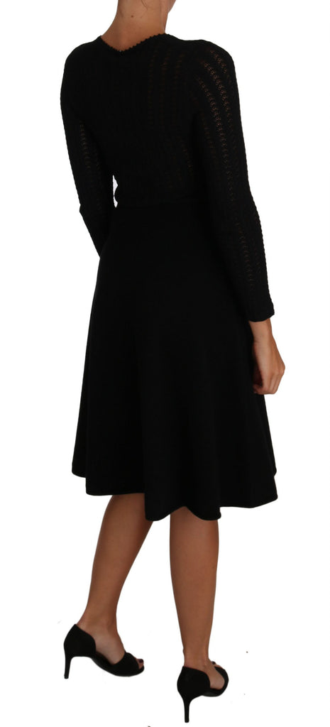 Dolce & Gabbana Black Knitted Wool Sheath Long Sleeves Dress - Luxe & Glitz