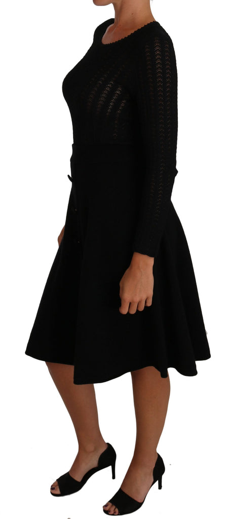 Dolce & Gabbana Black Knitted Wool Sheath Long Sleeves Dress - Luxe & Glitz