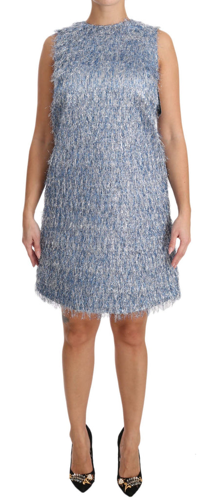 Dolce & Gabbana Light Blue Fringe Shift Gown Dress - Luxe & Glitz