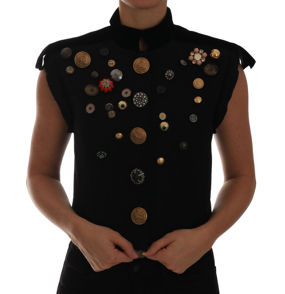 Dolce & Gabbana Black Embellished Floral Military Jacket Vest - Luxe & Glitz