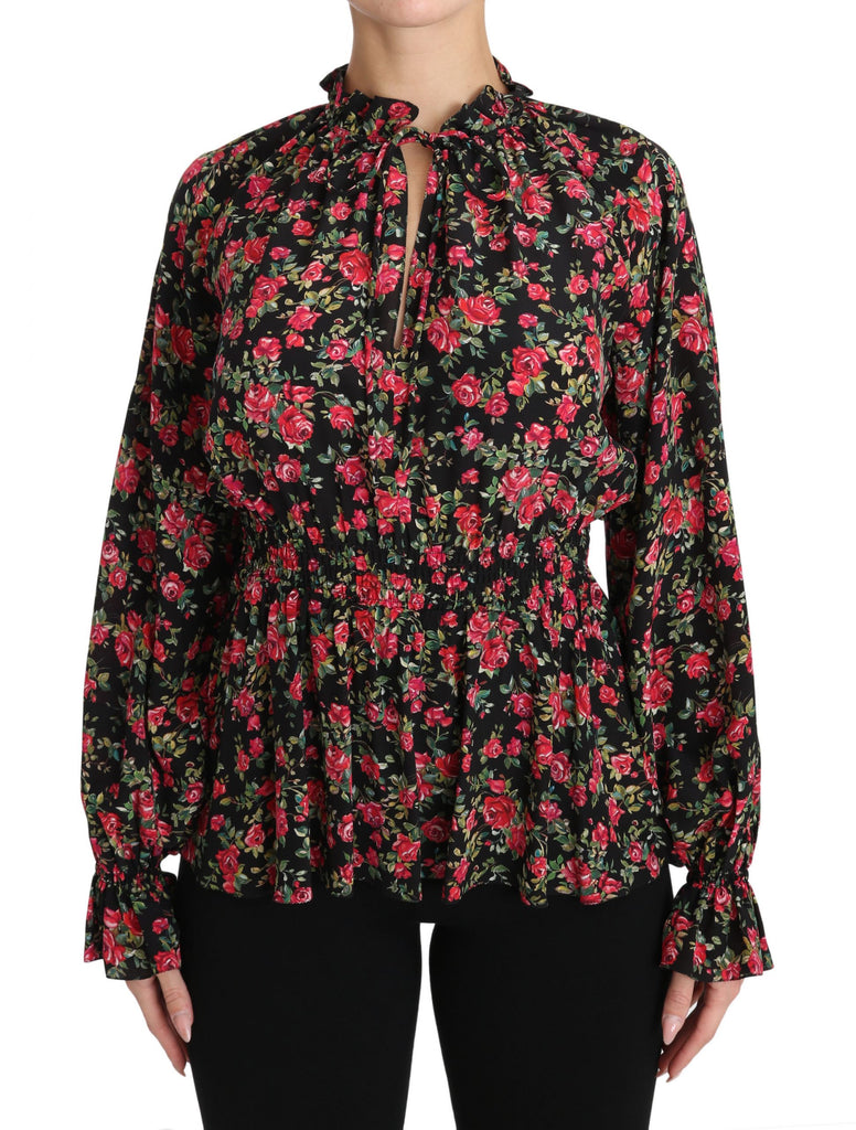 Dolce & Gabbana Black Rose Print Floral Shirt Top Blouse - Luxe & Glitz