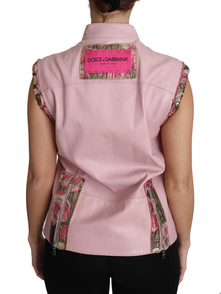 Dolce & Gabbana Pink Zippered Lamb Sleeveless Vest Leather Jacket - Luxe & Glitz