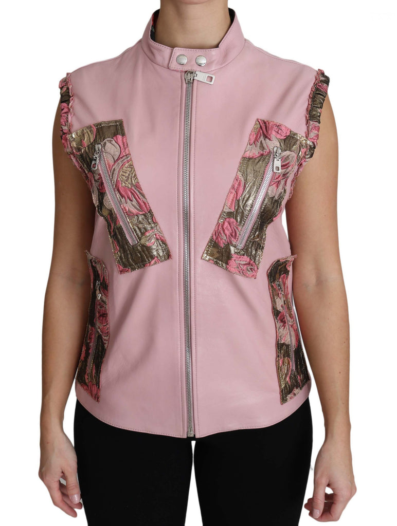 Dolce & Gabbana Pink Zippered Lamb Sleeveless Vest Leather Jacket - Luxe & Glitz