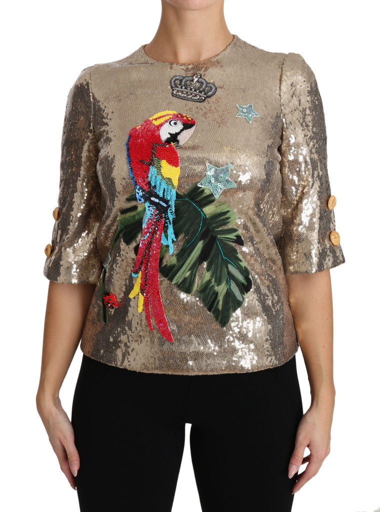 Dolce & Gabbana Gold Sequined Parrot Crystal Blouse - Luxe & Glitz