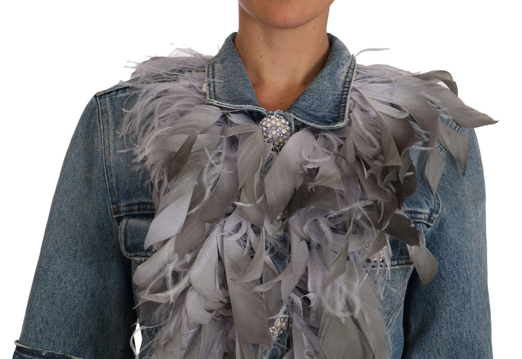Dolce & Gabbana Denim Jacket Feathers Embellished Buttons - Luxe & Glitz