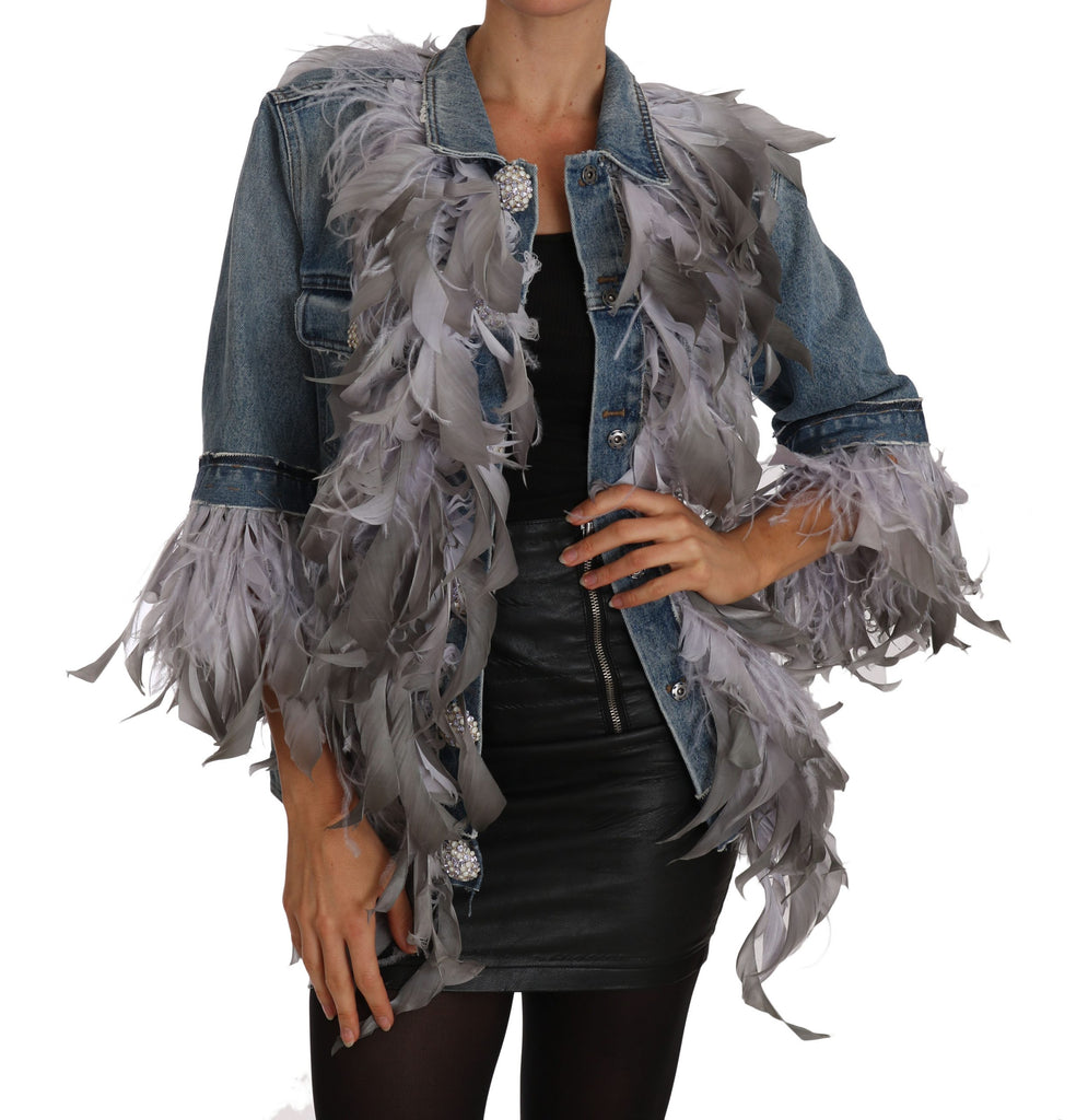 Dolce & Gabbana Denim Jacket Feathers Embellished Buttons - Luxe & Glitz