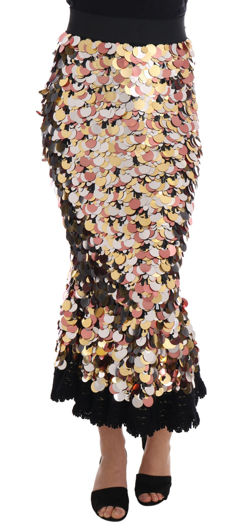 Dolce & Gabbana Gold Sequined Peplum High Waist Skirt - Luxe & Glitz