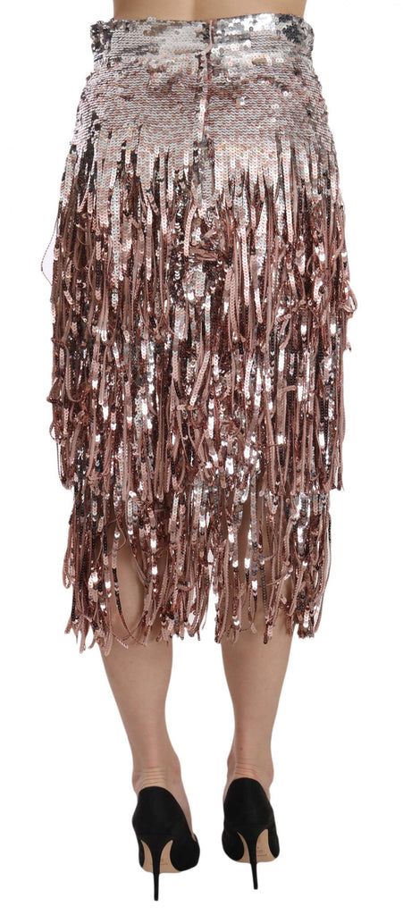 Dolce & Gabbana Sequin Embellished Fringe Midi Pencil Skirt - Luxe & Glitz