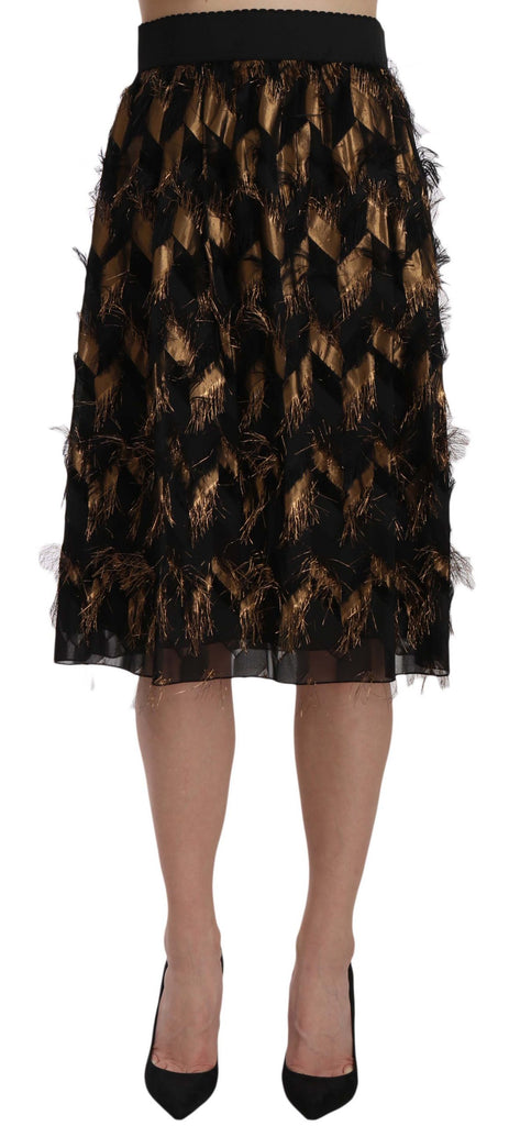Dolce & Gabbana Black Gold Fringe Metallic Pencil A-line Skirt - Luxe & Glitz