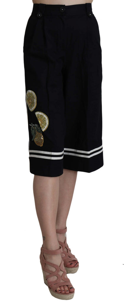 Dolce & Gabbana Black Cotton Cropped Embellished Pants - Luxe & Glitz