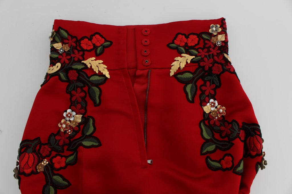 Dolce & Gabbana Red Silk Pearls Roses Shorts - Luxe & Glitz