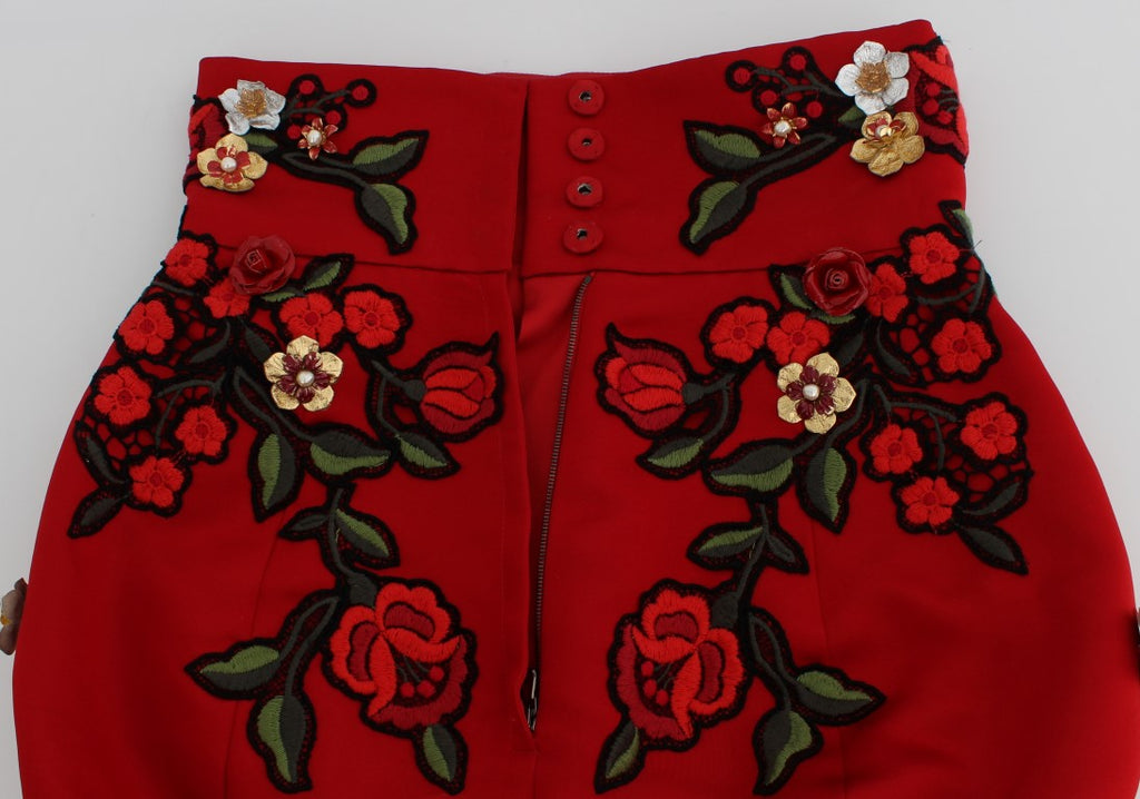 Dolce & Gabbana Red Silk Roses Sicily Shorts - Luxe & Glitz