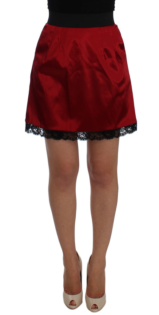 Dolce & Gabbana Red Black Lace A-Line Above Knee Skirt - Luxe & Glitz