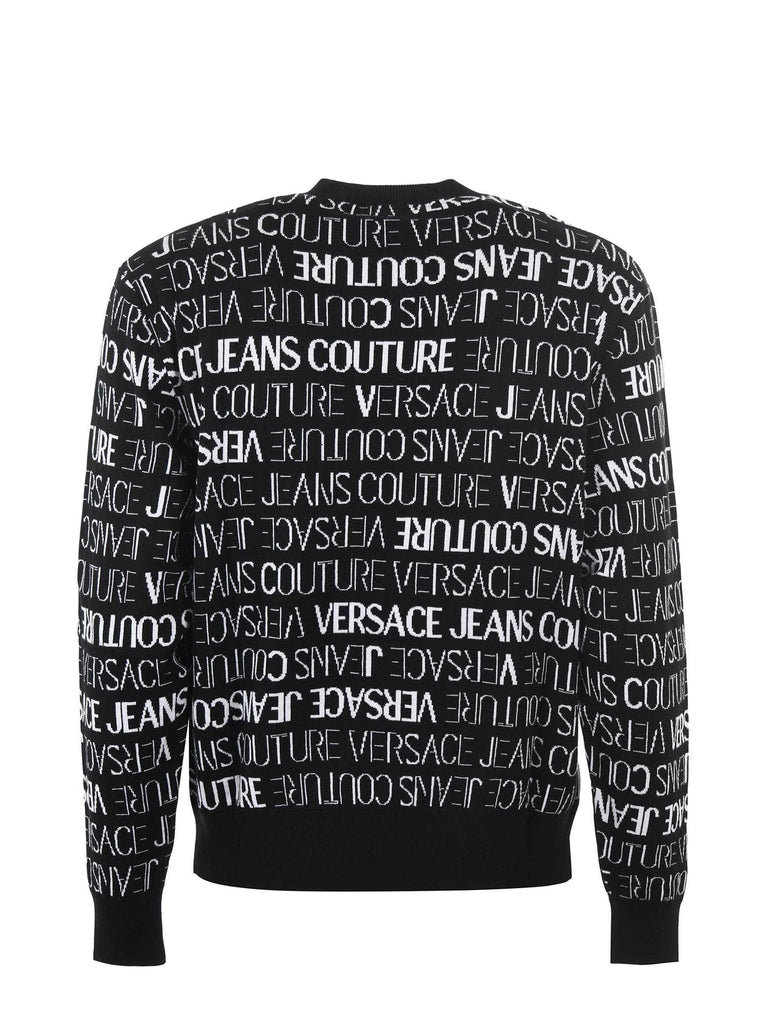 Versace Jeans Black and White Cotton Logo Details Sweater Versace Jeans