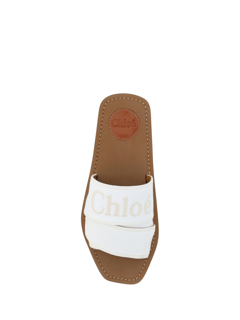 Chloé White Cotton Slides Woody Sandals Chloé