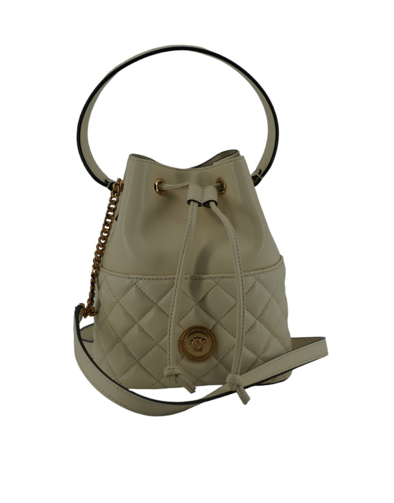 Versace White Lamb Leather Small Bucket Shoulder Bag Versace