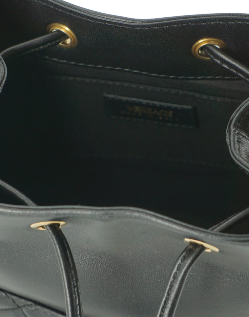 Versace Black Calf Leather Small Bucket Shoulder Bag Versace