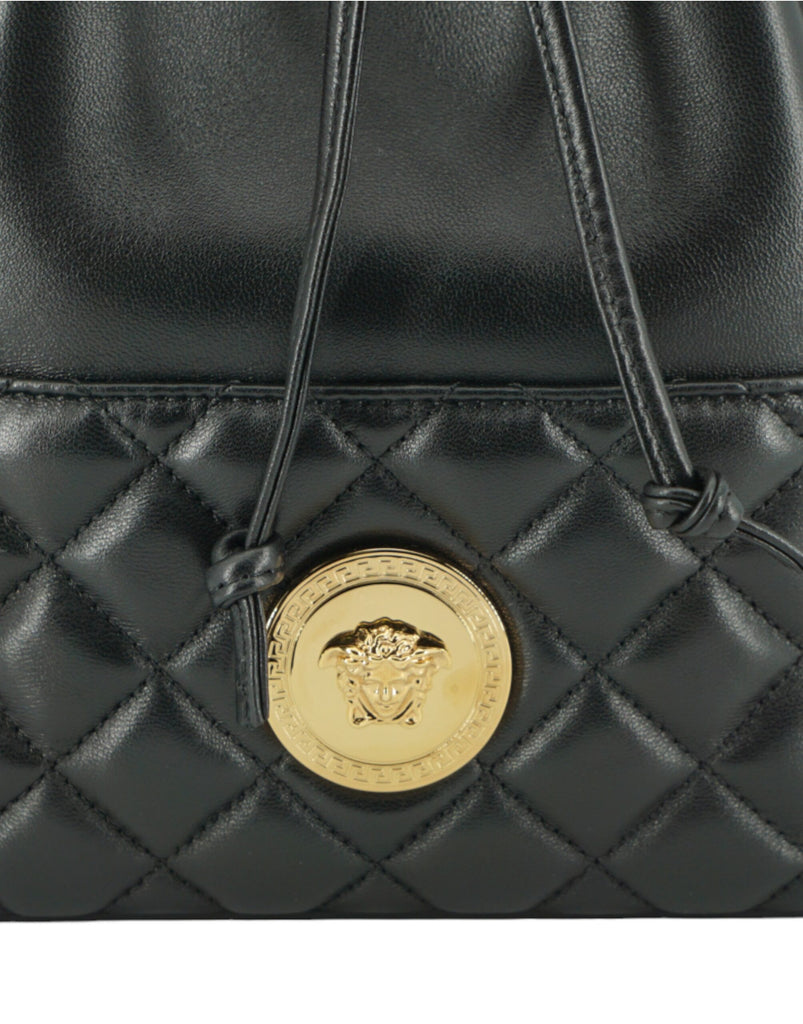 Versace Black Lamb Leather Bucket Shoulder Bag Versace