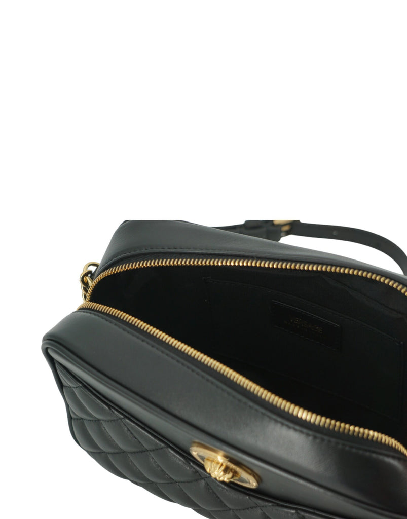 Versace Black Lamb Leather Medium Camera Shoulder Bag Versace