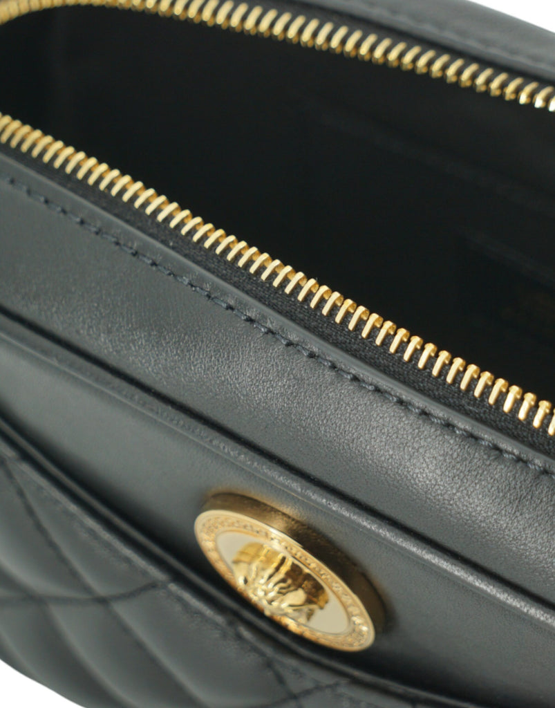 Versace Black Lamb Leather Small Camera Crossbody Bag Versace