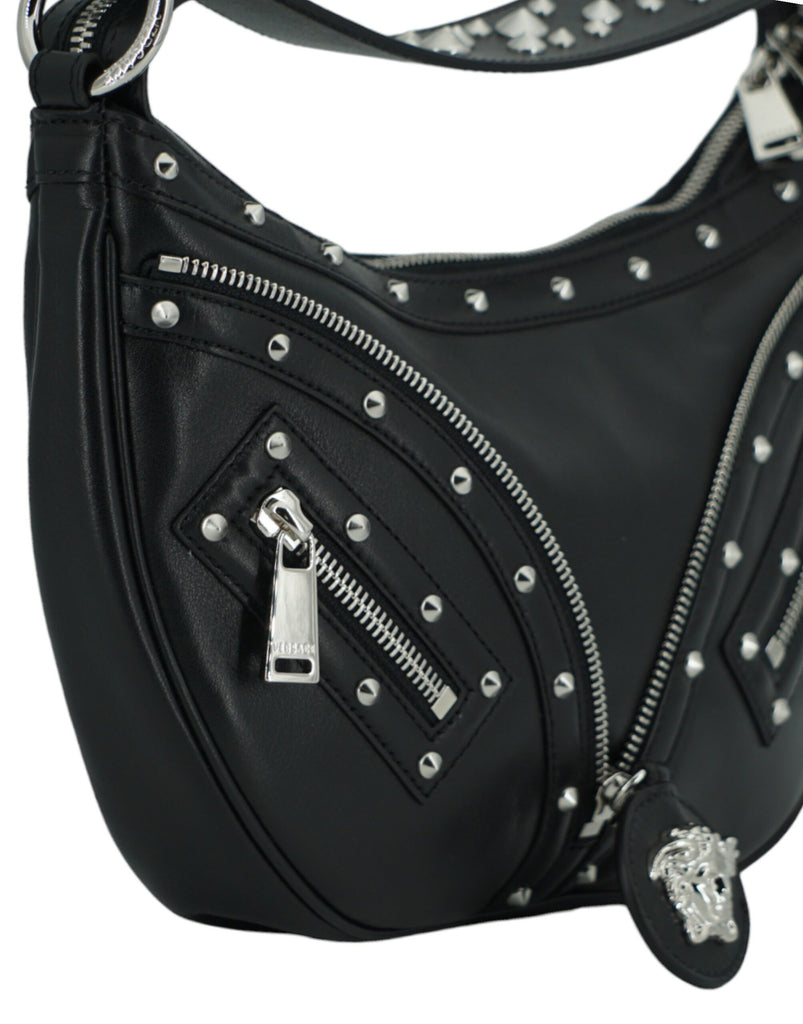 Versace Black Calf Leather Small Hobo Shoulder Bag Versace