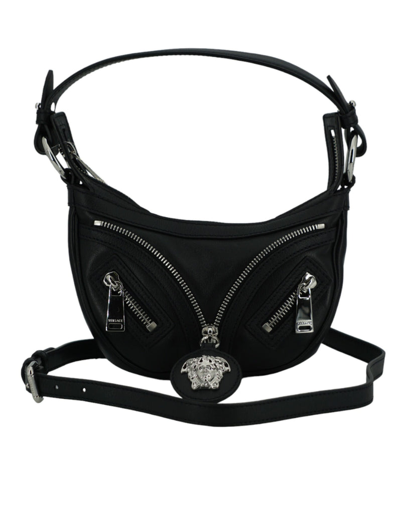 Versace Black Calf Leather Hobo Mini Shoulder Bag Versace