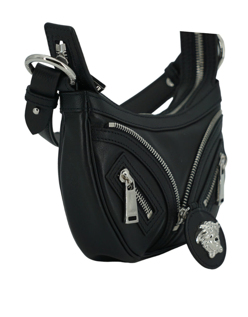 Versace Black Calf Leather Hobo Mini Shoulder Bag Versace