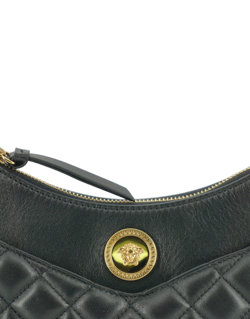 Versace Black Leather Half Moon Shoulder Bag Versace