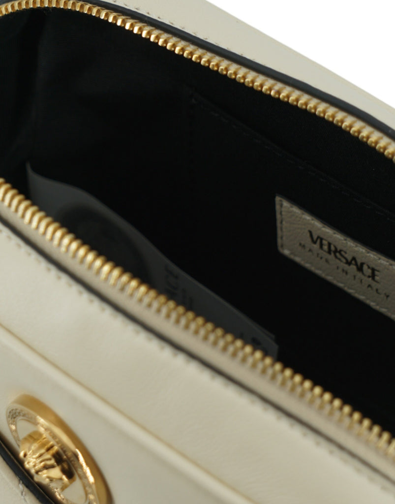 Versace White Lamb Leather Small Camera Crossbody Bag Versace