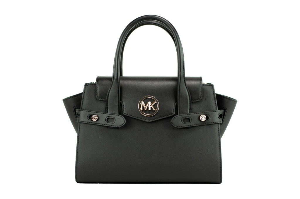 Michael Kors Carmen Medium Black Gold Saffiano Leather Satchel Handbag Purse Bag Michael Kors