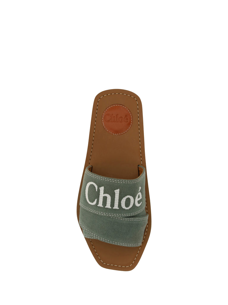 Chloé Forest Green Cotton Slides Woody Sandals Chloé