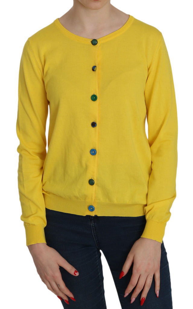 Jucca Yellow Cotton ButtonFront Long Sleeve Sweater Jucca