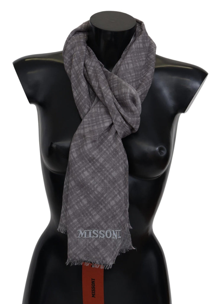 Missoni Gray Plaid Wool Unisex Neck Wrap Scarf - Luxe & Glitz